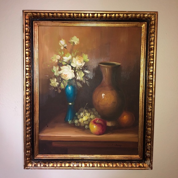 Signed By Artist Other - 1920-1940 Signed StIll Life Oil Painting With Original Gold Frame and Backing